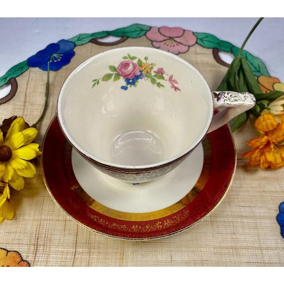 Aristocrat by Salem century maroon set 4 pieces, tea cup set, 23K gold encrusted - Picture 10 of 16